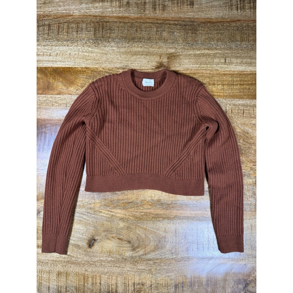 Aritzia Wilfred Free XS Merino Wool Ribbed Cropped Sweater Brown Pullover